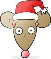 Ratón de dibujos animados dibujados a mano alzada en sombrero de Navidad vector