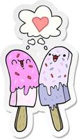 cartoon ice lolly in love and thought bubble as a printed sticker vector