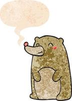 cute cartoon bear and speech bubble in retro textured style vector