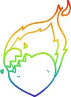 rainbow gradient line drawing cartoon flaming heart vector