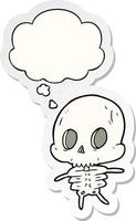 cartoon skeleton and thought bubble as a printed sticker vector
