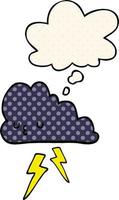 cartoon storm cloud and thought bubble in comic book style vector