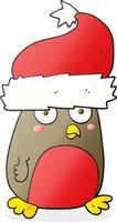 freehand drawn cartoon christmas robin wearing christmas hat vector