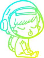 cold gradient line drawing cartoon pretty astronaut girl sitting waiting vector