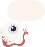 cartoon injured eyeball and speech bubble in retro style vector