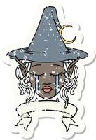 Retro Tattoo Style crying elf mage character face wiht banner vector