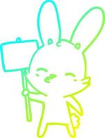 cold gradient line drawing curious bunny cartoon with placard vector