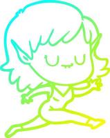 cold gradient line drawing happy cartoon elf girl running vector