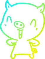 cold gradient line drawing happy cartoon pig vector