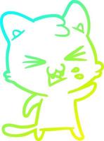 cold gradient line drawing cartoon cat hissing vector
