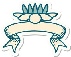 tattoo style sticker with banner of a lily pad flower vector