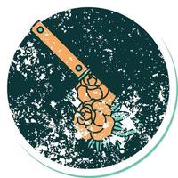 iconic distressed sticker tattoo style image of a cleaver and flowers vector