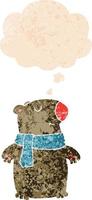 cartoon bear and thought bubble in retro textured style vector