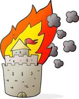 freehand drawn cartoon burning castle vector