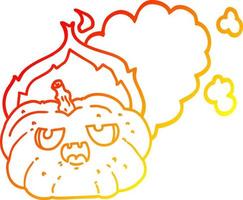 warm gradient line drawing cartoon flaming halloween pumpkin vector