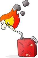 Lata de combustible de dibujos animados dibujados a mano alzada con spray de combustible en llamas vector