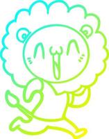 cold gradient line drawing happy cartoon lion vector