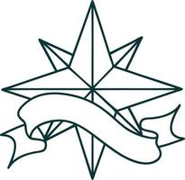 tatuaje tradicional con estandarte de una estrella vector