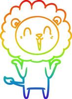 rainbow gradient line drawing laughing lion cartoon shrugging shoulders vector