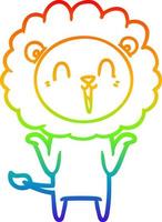 rainbow gradient line drawing laughing lion cartoon shrugging shoulders vector