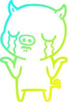 cold gradient line drawing cartoon pig crying vector