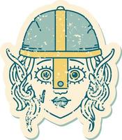 Retro Tattoo Style elf fighter character face vector