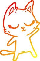 warm gradient line drawing calm cartoon cat waving vector