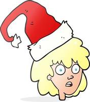 freehand drawn cartoon woman wearning santa hat vector