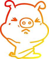 warm gradient line drawing cartoon angry pig vector