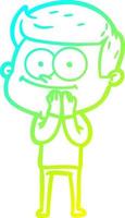 cold gradient line drawing cartoon happy man vector