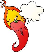 cartoon flaming hot chili pepper and speech bubble in smooth gradient style vector