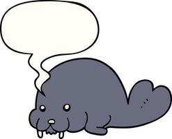 cute cartoon walrus and speech bubble vector