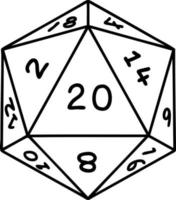 tatuaje en estilo de línea negra de un dado d20 vector