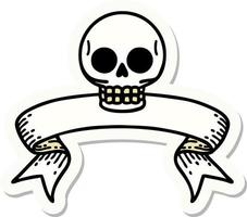 tattoo style sticker with banner of a skull vector