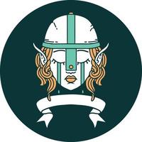 icon of crying elf fighter character face with banner vector