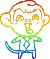 rainbow gradient line drawing crazy cartoon monkey in shirt and tie vector