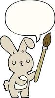 cartoon rabbit and paint brush and speech bubble vector