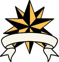 tatuaje tradicional con estandarte de una estrella vector