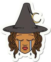 sticker of a crying human witch character vector