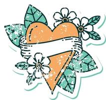 iconic distressed sticker tattoo style image of a heart and banner vector