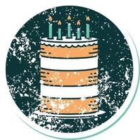 iconic distressed sticker tattoo style image of a birthday cake vector