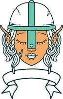 Retro Tattoo Style elf fighter character face with banner vector