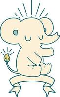 scroll banner with tattoo style cute elephant vector