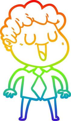 rainbow gradient line drawing laughing cartoon man