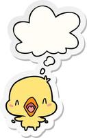 cartoon happy bird and thought bubble as a printed sticker vector