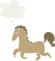 cartoon horse running and thought bubble in retro style vector