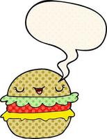 cartoon burger and speech bubble in comic book style vector