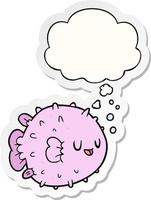 cartoon blowfish and thought bubble as a printed sticker vector