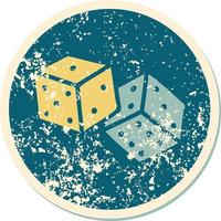 iconic distressed sticker tattoo style image of lucky dice vector