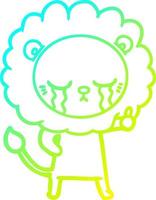 cold gradient line drawing crying cartoon lion vector